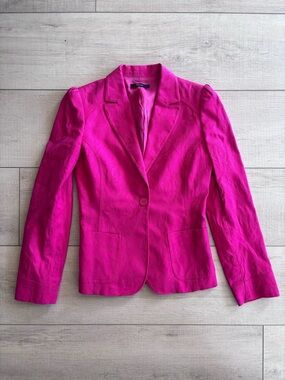 Cortefiel Tailored Magenta/Hot Pink Single-Button Blazer Floral Design size 28
